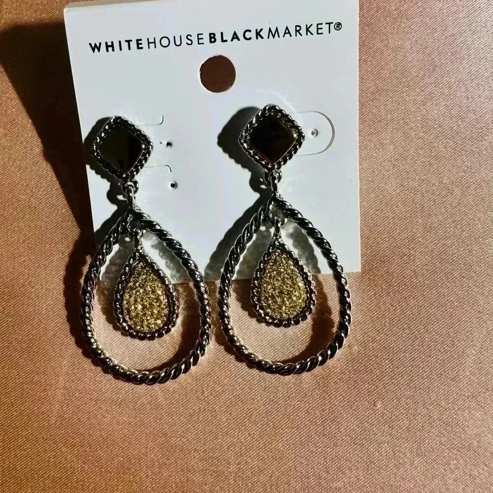White House Black Market Gold and Silver Twisted Hoop Earrings NWT